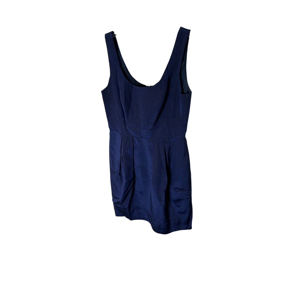 Shoshanna Navy Blue Cotton Blend Pleated Tulip Mini‎ Dress Size 4 Made in USA